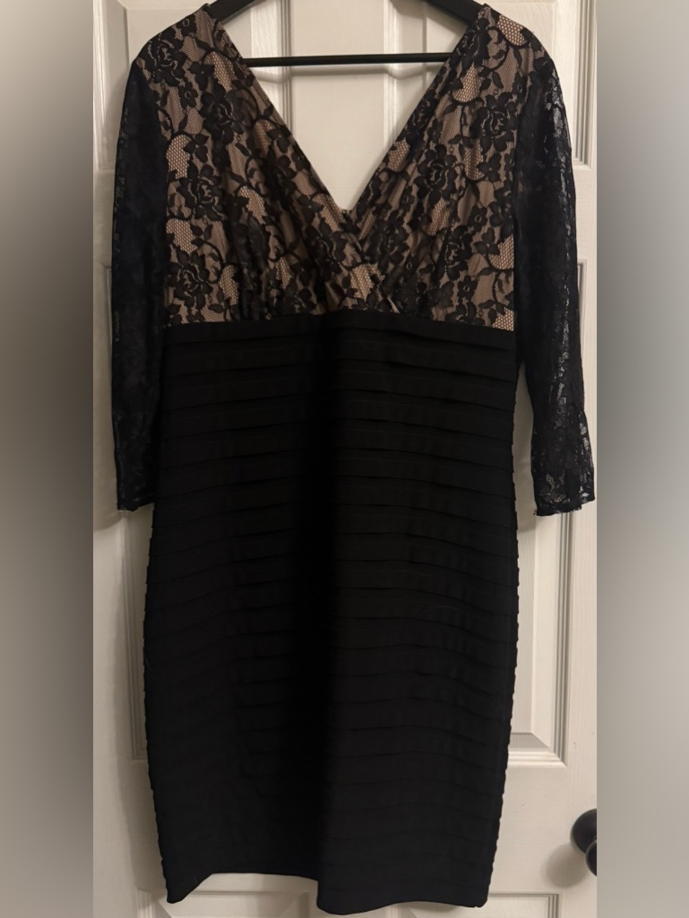 Adrianna Papell Black Lace Over Nude Sheath Dress